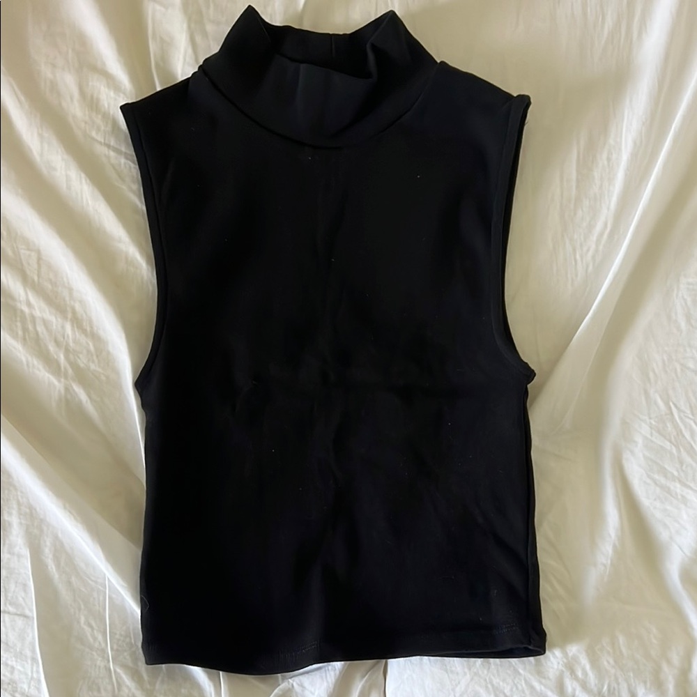 Black Sleeveless Turtleneck Top